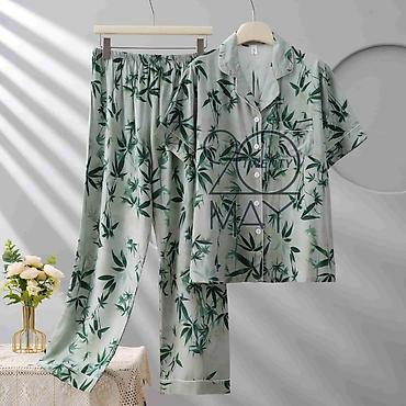 Пижамы: Женский комплект пижамы с коротким и длинным рукавом, брюки + рубашка — 4