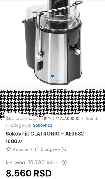 digitalne antene za tv: Sokovnik Clatronic AE 3666 je uređaj za ceđenje voća i povrća. Izrađen