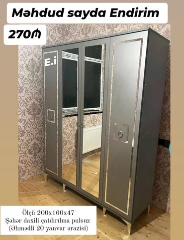 Dolablar: *4 Qapılı dolabı 270AZN💥* ✔️Rəng seçimi var ✔️ *Şəhər daxili