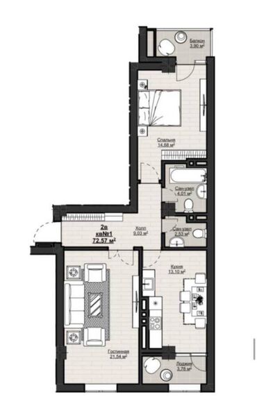ак ордо жер уй: 2 комнаты, 72 м², Элитка, 4 этаж, ПСО (под самоотделку)