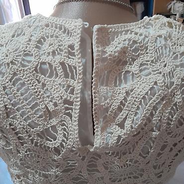 Prsluci: Ručno rađeni pleteni prsluk/jelek od ecru konca - Delikatna heklana — 8