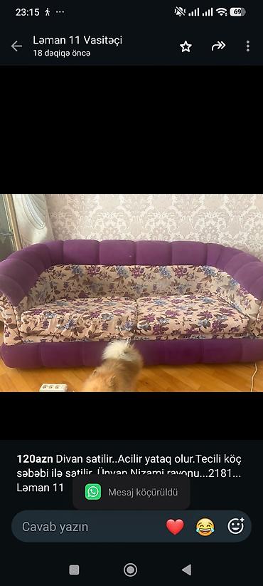 *120azn* Divan satilir. Acilir yataq olur.Tecili köç səbəbi ilə lalafo.az -da *120azn* Divan satilir. Acilir yataq olur.Tecili köç səbəbi ilə