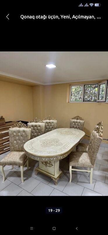 Masa və oturacaq dəstləri: Qonaq otağı üçün, Yeni, Açılmayan, Dördbucaq masa, 6 stul — 16