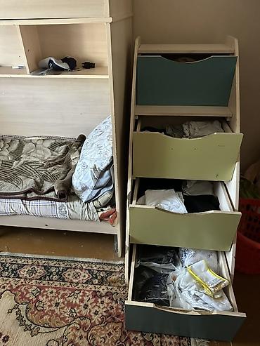 детские тазик: Двухъярусная детская кровать, Б/у, ЛДСП, цвет - Зеленый — 3