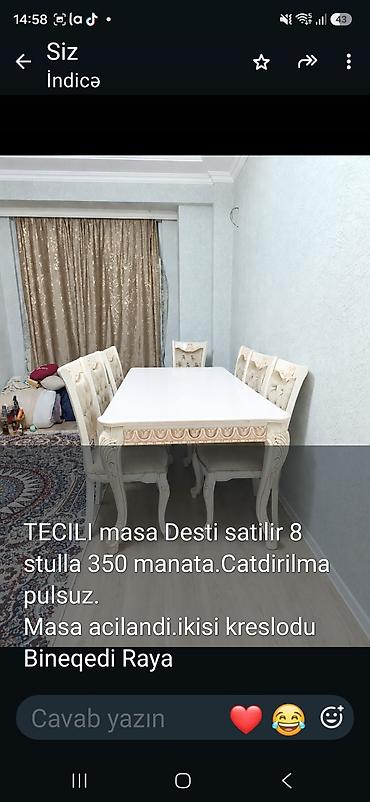 Masa dəsti satılır: 1 açılan süfrə masası + 8 stul (onlardan 2-si
