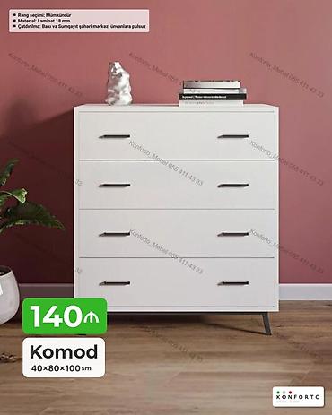Komodlar: Ağ rəngli müasir komod - Ölçülər: 40×80×100 sm - Material: 18 mm — 1