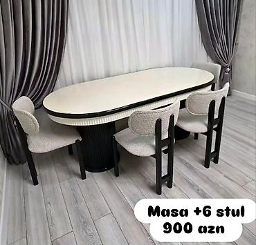 mətbəx masası almaq: 1./qonaq otağı dəsti – masa + 6 stul - Oval formalı, geniş üstlü — 1