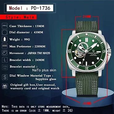 Ručni satovi: PAGANI DESIGN PD-1736 -Zelena- Seiko Automatic mehanizam Potpuno nov — 4