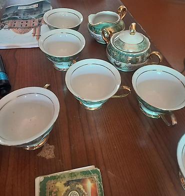 hamam desti: Çay dəsti, rəng - Yaşıl, Farfor, 6 nəfərlik — 2