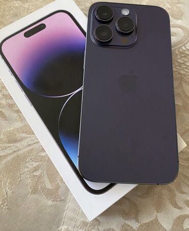 быу телефоны: IPhone 14 Pro, Б/у, 256 ГБ, Deep Purple, Защитное стекло, Кабель, Коробка, 89 %