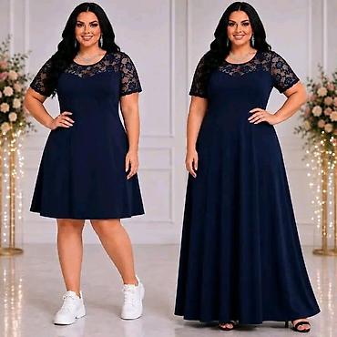 duge: Elegantna ženska haljina sa čipkastim gornjim delom – plus size. - — 2