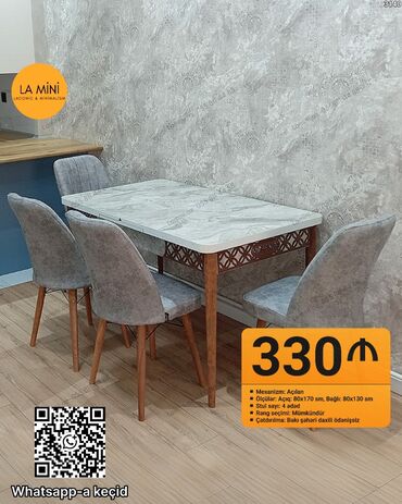 трансформер стол: Mətbəx üçün, Açılan, 4 stul