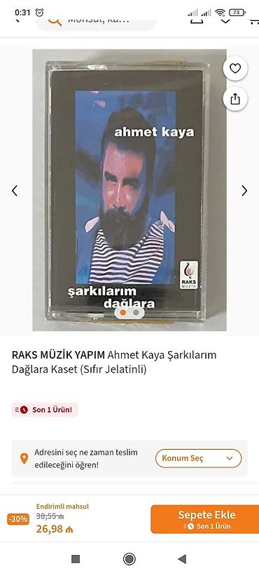 tar satılır: Məhsul: RAKS MÜZİK YAPIM – “Ahmet Kaya – Şarkılarım Dağlara” kaset — 1