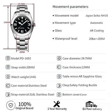 Ručni satovi: Pagani Design PD-1692 -Crna/Black- Rolex Air King -Automatik Potpuno — 5