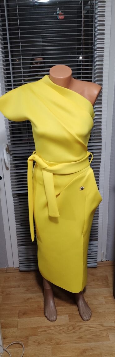 haljina s: M (EU 38), bоја - Žuta, Drugi stil, Drugi tip rukava