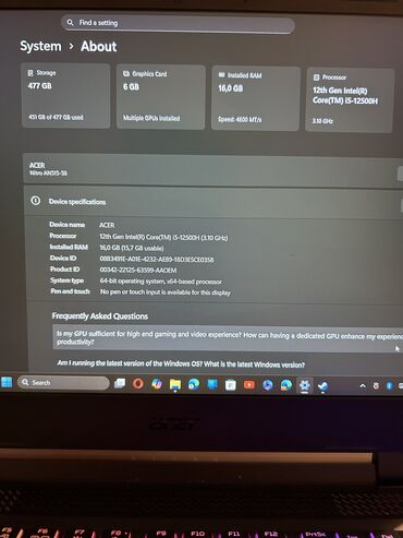 Acer: İşlənmiş Acer Nitro, 15.6 ", Intel Core i5, 512 GB, Pulsuz çatdırılma — 3