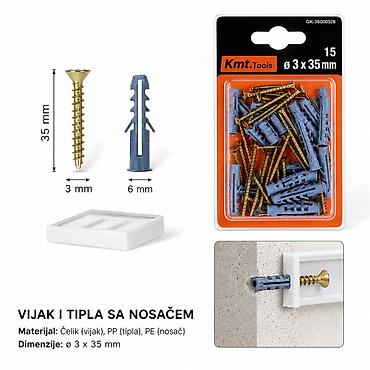 KMT Tipl sa šrafom 9369926 Set vijaka i tipli sa nosačem za pouzdano