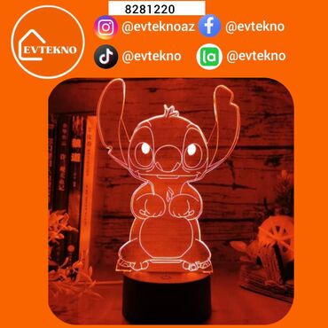 3d aboyları: Stitch personajının akrilik 3D illüziya lampası, yataq otağına, oyun