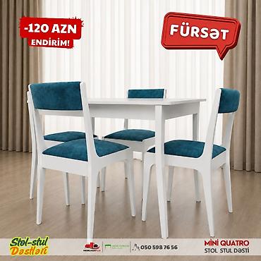 Masalar və oturacaqlar: Mətbəx üçün, Yeni, Açılmayan, Dördbucaq masa, 4 stul — 3