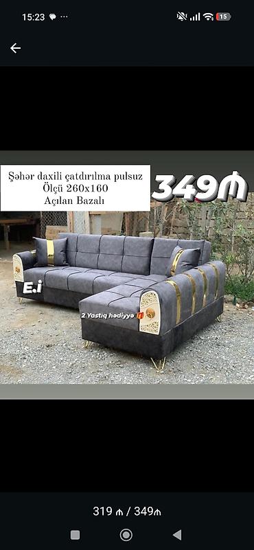 yorga: Künc divan – açılan bazalı model - Ölçü: 260 x 160 sm - Rəng: tünd boz — 1