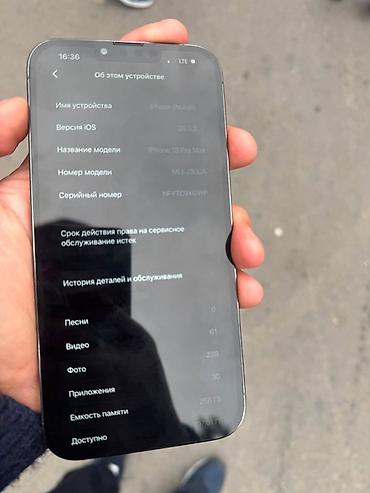 IPhone 13 Pro Max, Б/у, 256 ГБ, Графит, Зарядное устройство, Чехол, Кабель, 100 %