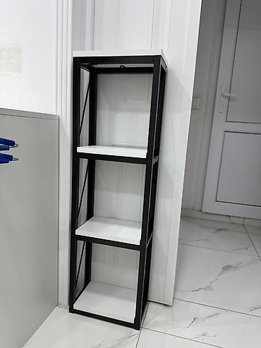 dekor ref: Metall çərçivəli dar rəf sistemi - Dizayn: Qara metal karkas, ağ rəf — 2