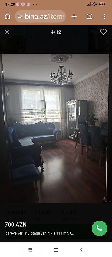 gencede ev: İcarə üçün mənzil – 3 otaqlı, 111 m², yeni tikili, 2/17 mərtəbə.MƏNZİL — 3