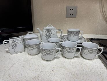 caydanlar: Çay dəsti, rəng - Ağ, Keramika, 6 nəfərlik, Almaniya