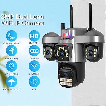 4k kamera: 8MP Dual Lens WiFi IP Kamera – 4K görüntü dəstəyi, IP66 suya və toza — 2