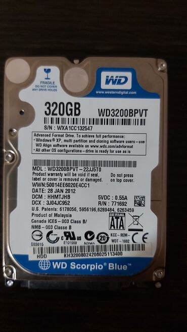 старый жесткий диск: Накопитель, Б/у, Western Digital (WD), HDD, Для ноутбука