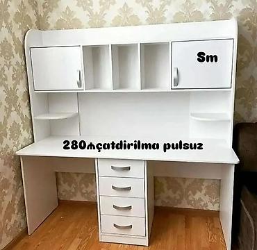 rahat mebel: Ağ rəngli funksional iş/oxu masası – üst hissədə 2 qapalı dolab, 3 — 1