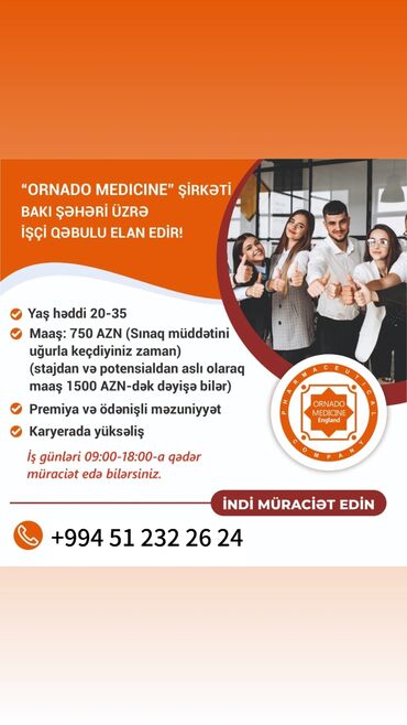 sumqayıt iş elanı 2023: Ornado Medicine iş elanı