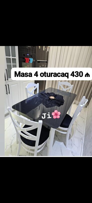 Masa və oturacaq dəstləri: Qonaq otağı üçün, Açılmayan, Dördbucaq masa, 4 stul — 6