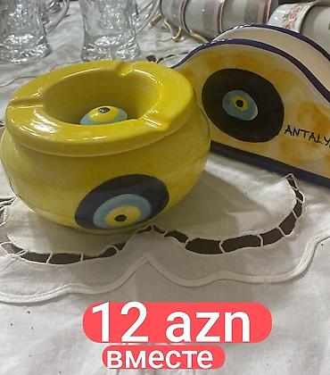 pismenni: Keramika dəst: sarı rəngdə “gözmuncuğu” motivli külqabı və uyğun — 1