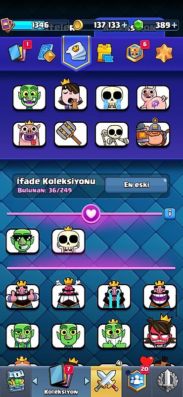 Kolleksiya kartları: Clash Royale hesabı - Kupa: 7519 - Kral Səviyyəsi: 1346 - Qızıl: 137 — 2