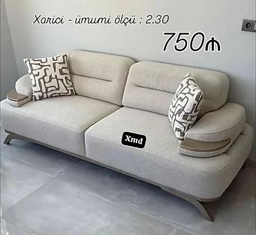 en ucuz perdeler: Bej rəngli 3 nəfərlik divan - Ümumi ölçü: 2.30 m (şəkildə qeyd olunub) — 1