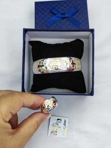 женские браслеты с подвесками: Серебряный Билерик+ кольцо Серебро напыление золото 925 пробы