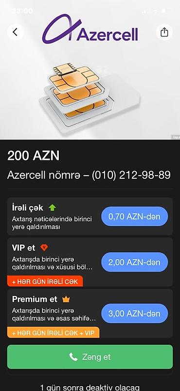 madem qiymeti: Məhsul: Azercell mobil nömrə - Operator: Azercell - Nömrə: (010) — 1