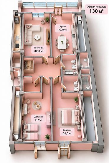 3 комнаты, 130 м², Боконбаева/Уметалиева Элитка, 15 этаж, ПСО (под самоотделку)