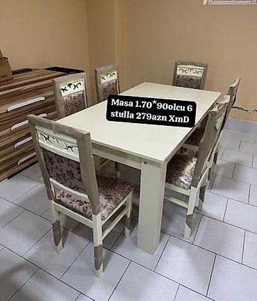 Yemək otağı dəsti – masa və 6 stul - Masa ölçüsü: 1.70 × 90 sm -