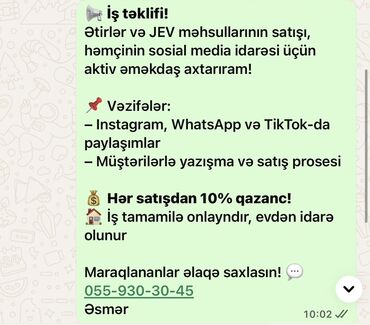 Ev personalı və təmizlik: Satış meneceri tələb olunur, İstənilən yaş