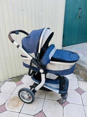 детская коляска детское сидение: Коляска, цвет - Голубой, Б/у