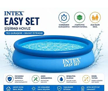 басени: Elektron Nasos Hediyye. Intex 3.05 × 0.76 m şişmə hovuz 🌊 Yay — 1