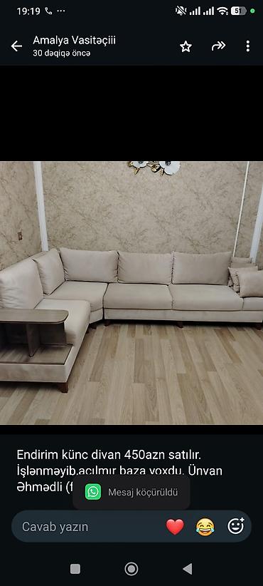 Endirim künc divan 450azn satılır. İşlənməyib,açılmır baza yoxdu lalafo.az -da Endirim künc divan 450azn satılır. İşlənməyib,açılmır baza yoxdu