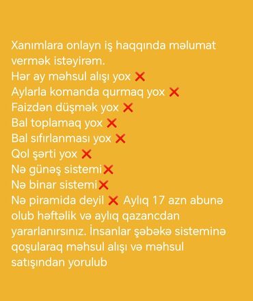 Taksi, logistika, çatdırılma: Onlayn iş imkanı – xanımlar üçün. Təklif edilən sistemdə: - Hər ay