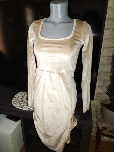 haljina pamuk bez elastina prodavnici prvi maj pro: M (EU 38), bоја - Bež, Drugi stil, Dugih rukava