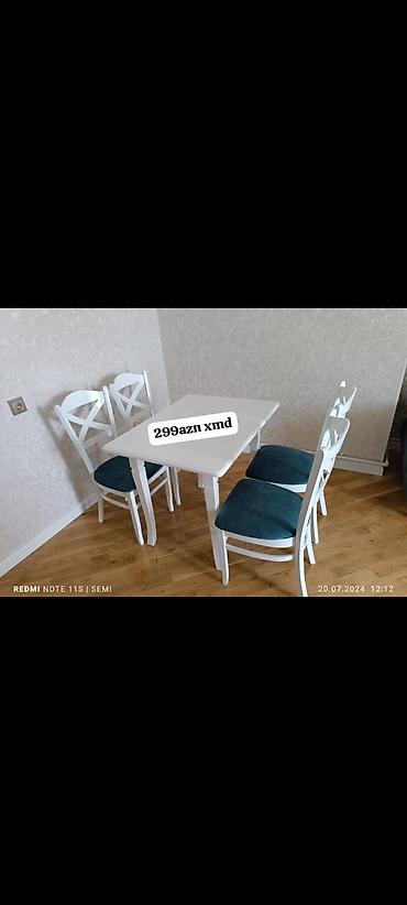 masa ve oturacag: Mətbəx/Qonaq otağı üçün yemək dəsti – 1 masa + 4 stul - Rəng: ağ — 2