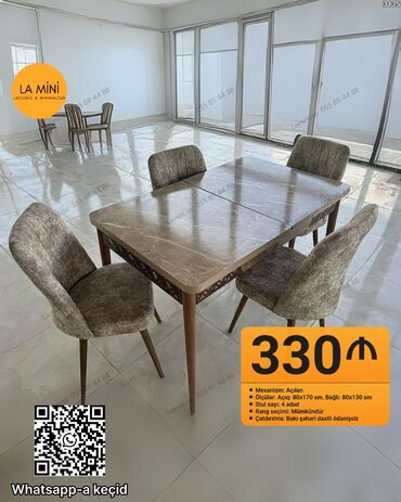 linenum qiymeti: Qonaq otağı üçün, Açılan, Dördbucaq masa, 4 stul