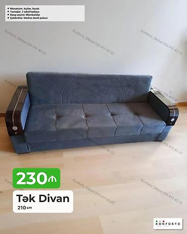 Диваны: Tək divan – 210 sm - Mexanizm: açılan, bazalı (yataq funksiyalı və — 1