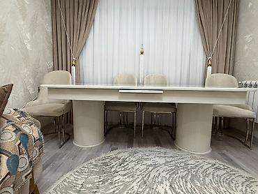 Mebel: Qonaq otağı üçün, İşlənmiş, Açılan, Dördbucaq masa, 6 stul — 3